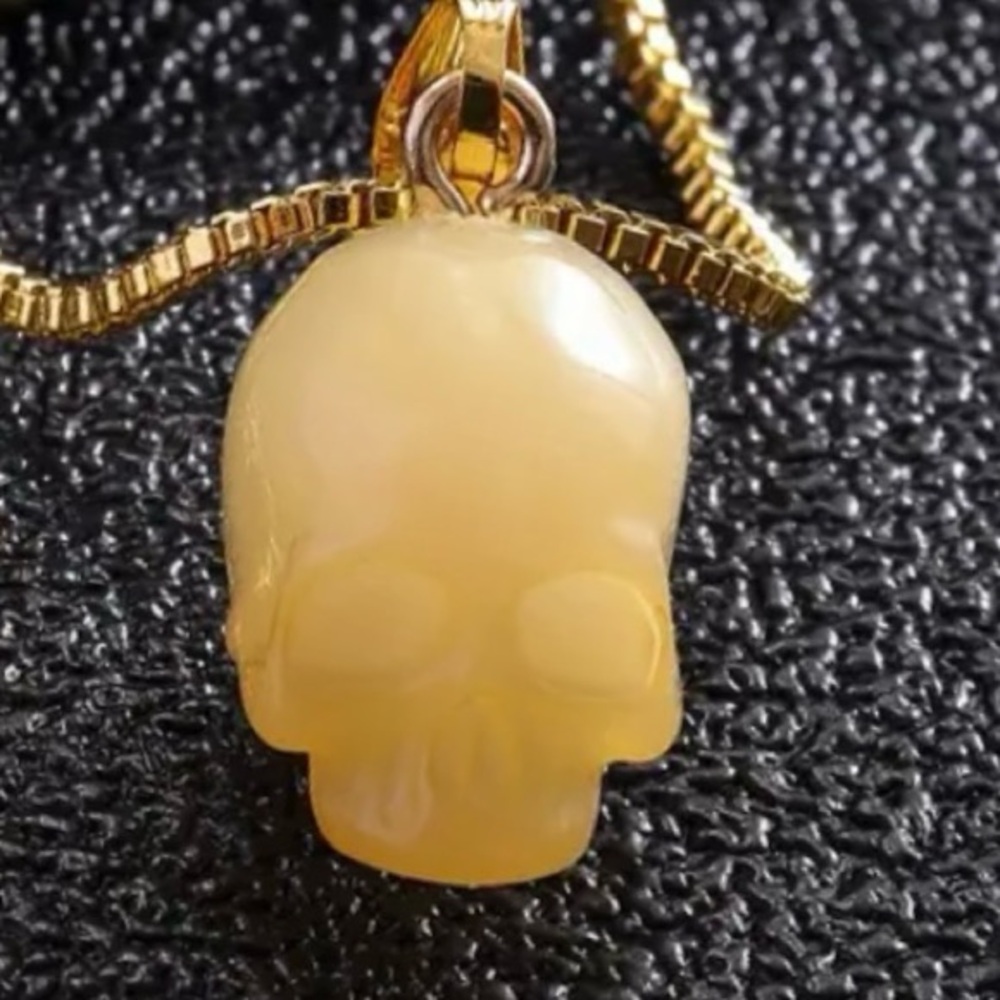 Peach Sugar Skull~ Dia de Los Muertos Bones Anatomy Gothic Horror Scary Necklace